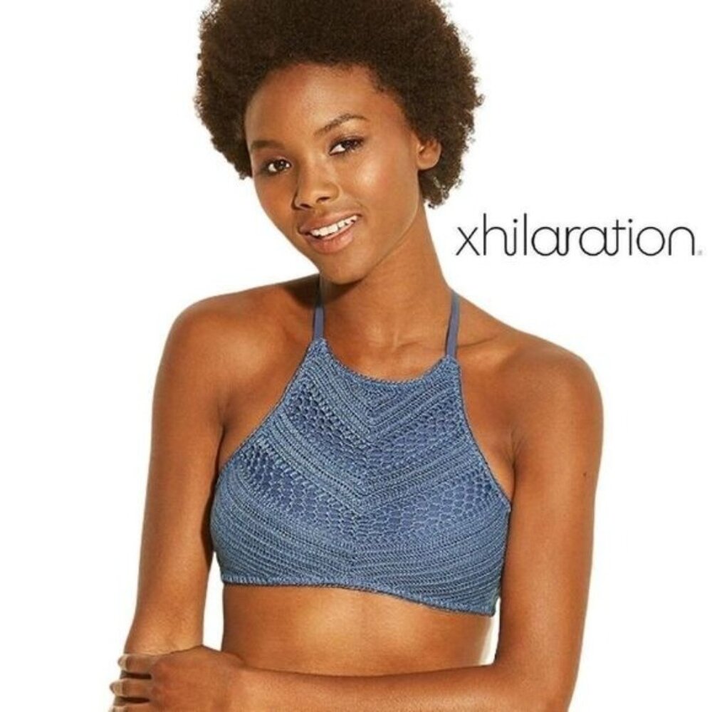 Xhilaration Women's Crochet Halter High-Neck‎ Bikini Top Swimsuit NWT